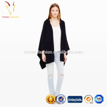 Front Open Ladies Hooded Wool Knitted Poncho